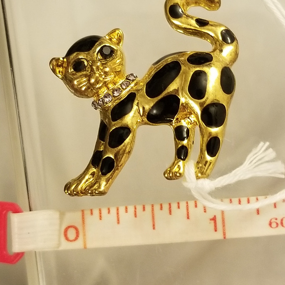 NWT Black Gold Cat Pin Brooch Glass Crystal Collar - Picture 6 of 8